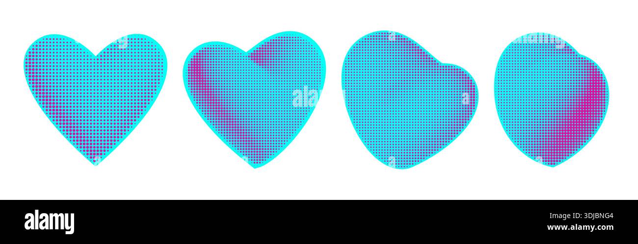 3d hearts icon set with halftone effect. Stock Vector