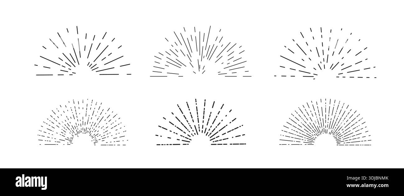 Sunburst linear icon collection. Bursting rays, firework or starburst Stock Vector