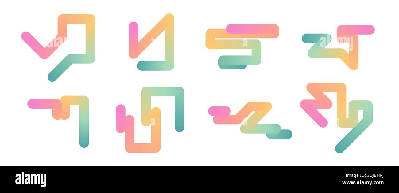 Abstract 3d line set. Gradient blend geometric lines Stock Vector