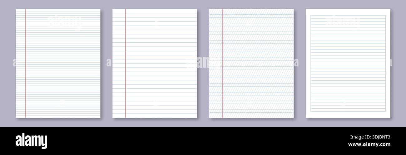 Notebook paper collection. Letter format realistic lined notepapers Stock Vector