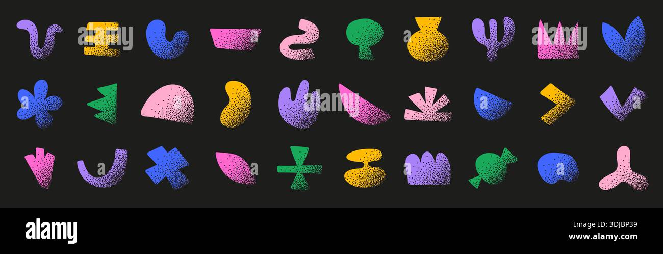 Doodle geometric shapes set with halftone pattern Stock Vector