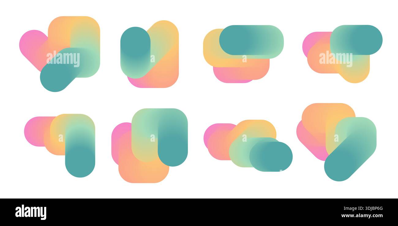 Abstract 3d line set. Gradient blend geometric lines Stock Vector