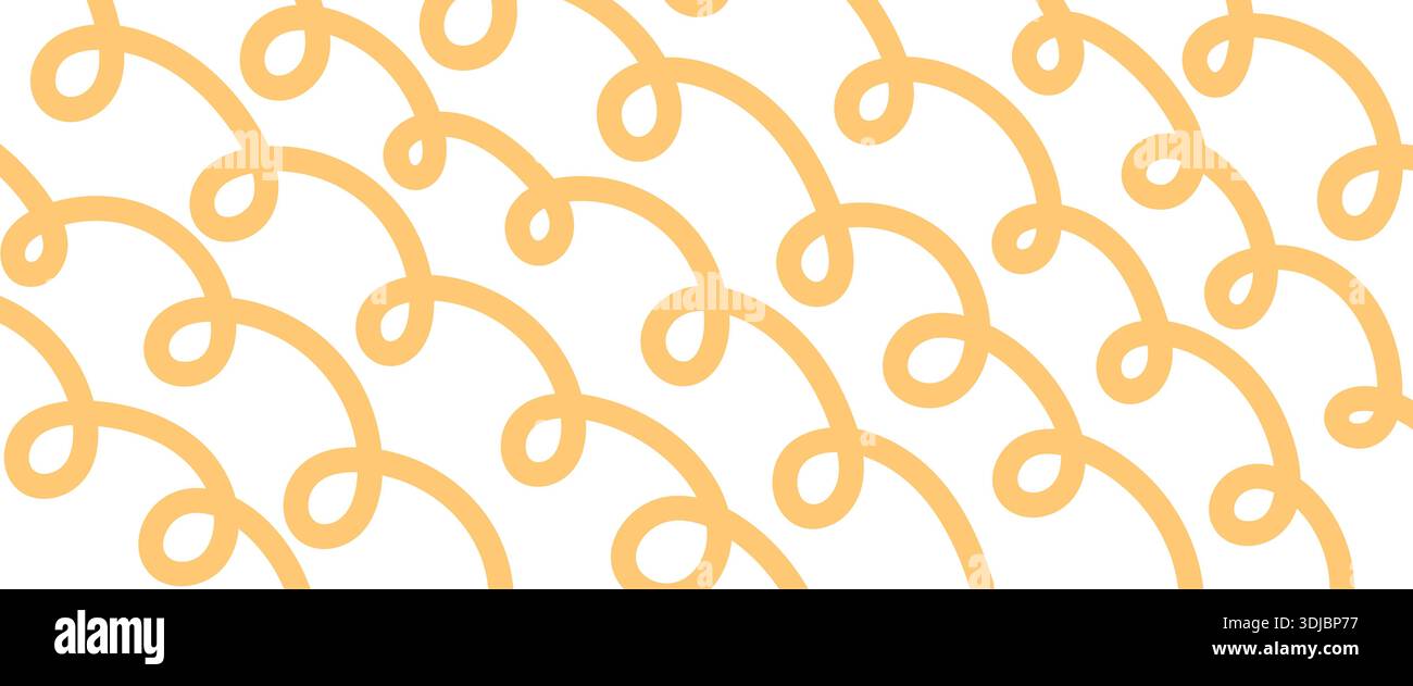 Pasta background. Yellow pattern with doodle spaghetti. Ramen noodle Stock Vector