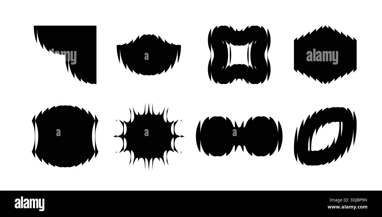 Modern abstract shapes collection with distortion effect. Ribbed glass ...