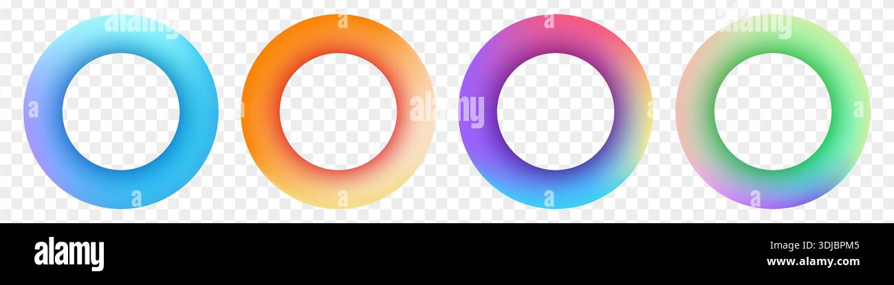 Liquid gradient round frames collection isolated on transparent background. Stock Vector