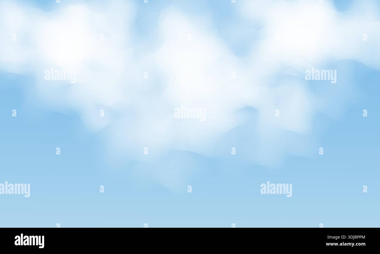 Blue sky nature landscape background with realistic fluffy clouds Stock Vector