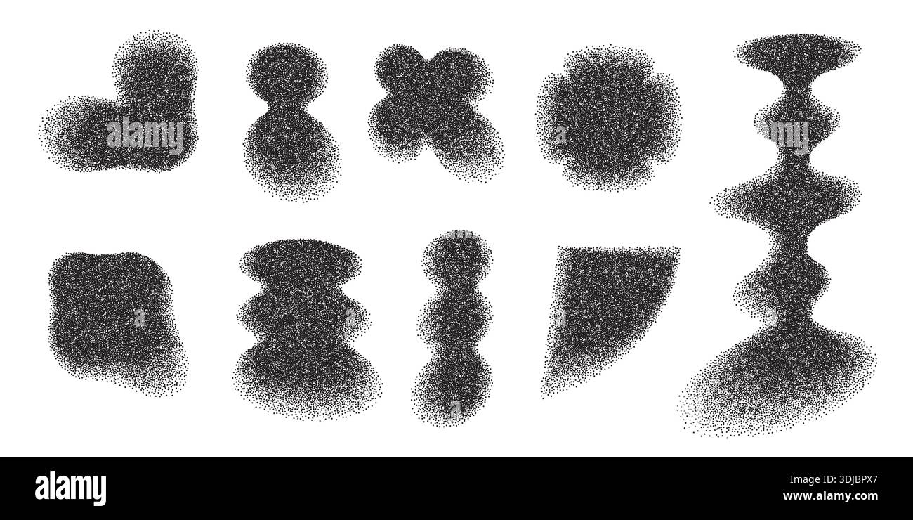Dotwork abstract minimalistic geometric elements set. Stipple shadows collection Stock Vector