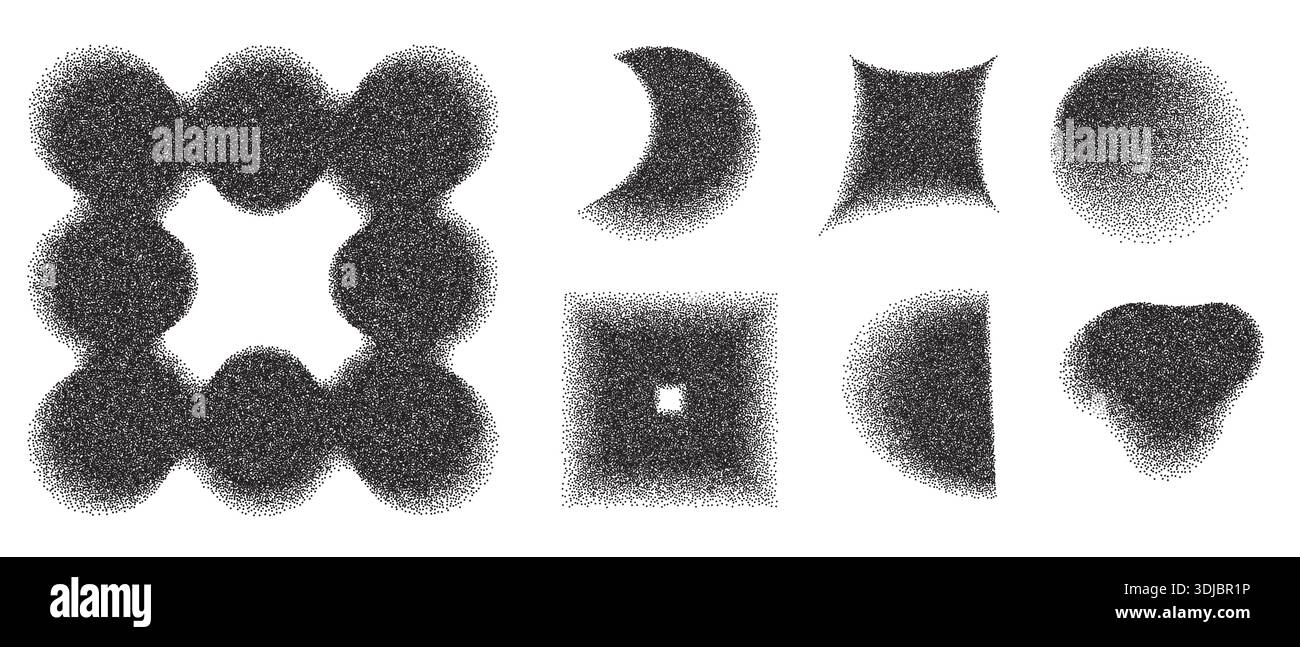 Dotwork abstract minimalistic geometric elements set. Stipple shadows collection Stock Vector
