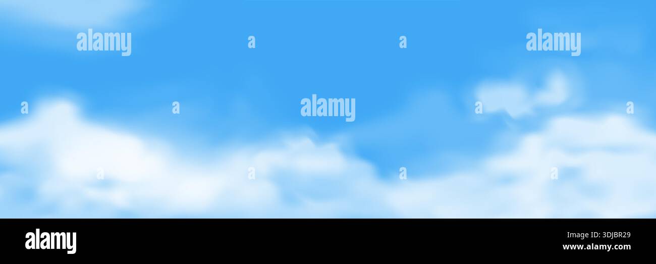 Blue sky background template. Realistic white clouds Stock Vector