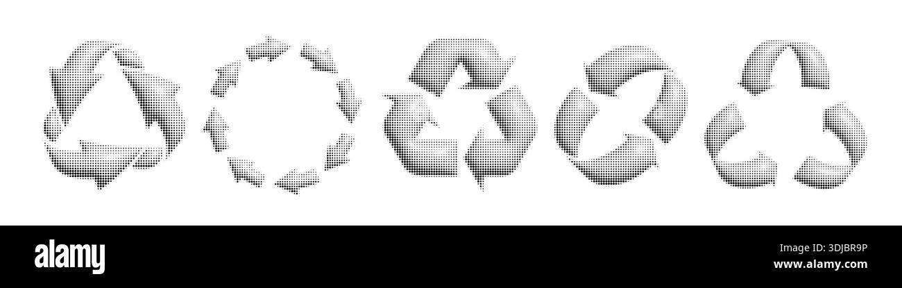 Halftone 3d arrows looping in circle icon set Stock Vector