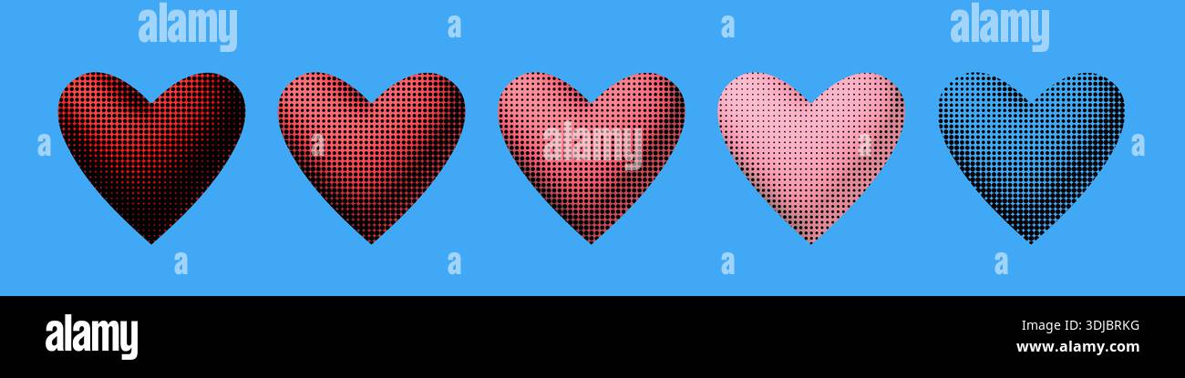 3d hearts icon set with halftone effect. Stock Vector