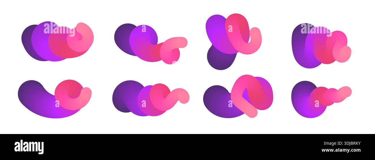 Modern 3d shapes set. Fluid gradient blend vector art with liquid color Stock Vector