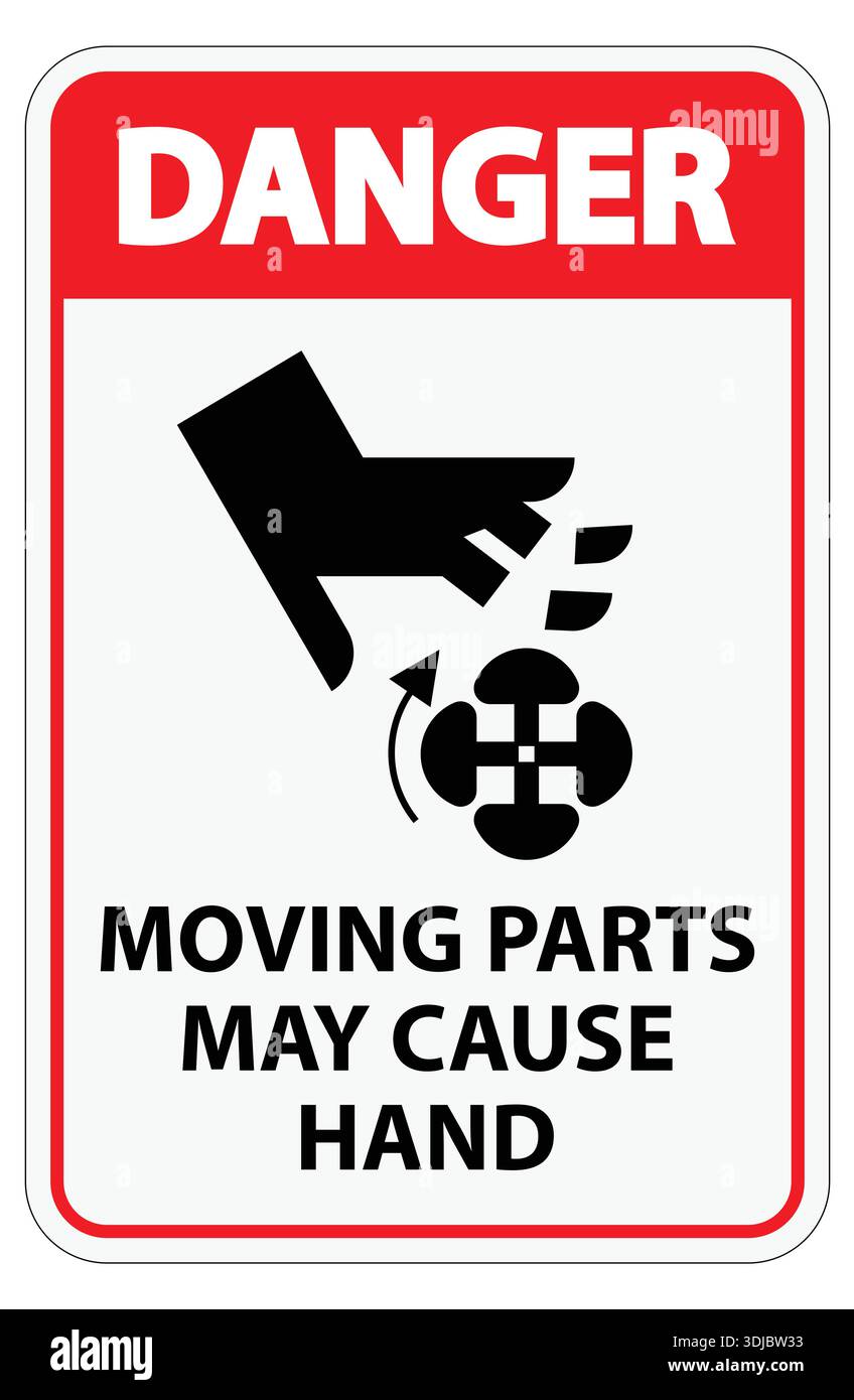 A cautionary sign indicating the risks associated with moving parts ...