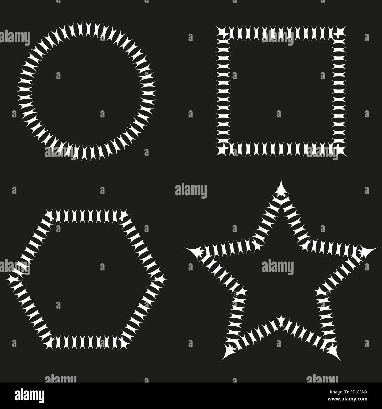 White border icon. Solid black background Vector. Dashed frame shapes. Geometric outline pattern. Professional graphic asset. EPS 10. Stock Vector