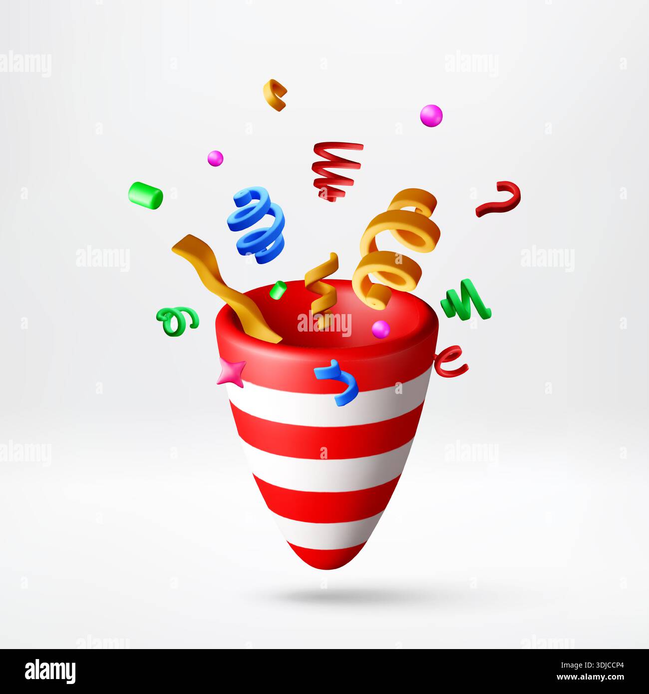 3D party popper exploding with colorful confetti Stock Vector