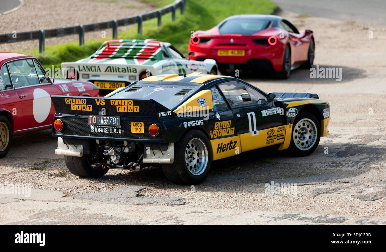 Three-quarters Rear View of a Blue, 1983, Lancia 037, Rally Car, being ...