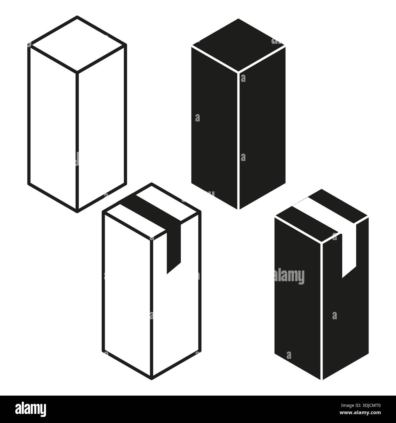 Isometric box set. 3D rectangle Vector. Geometric column icon. Solid pillar shape. EPS 10. Stock Vector