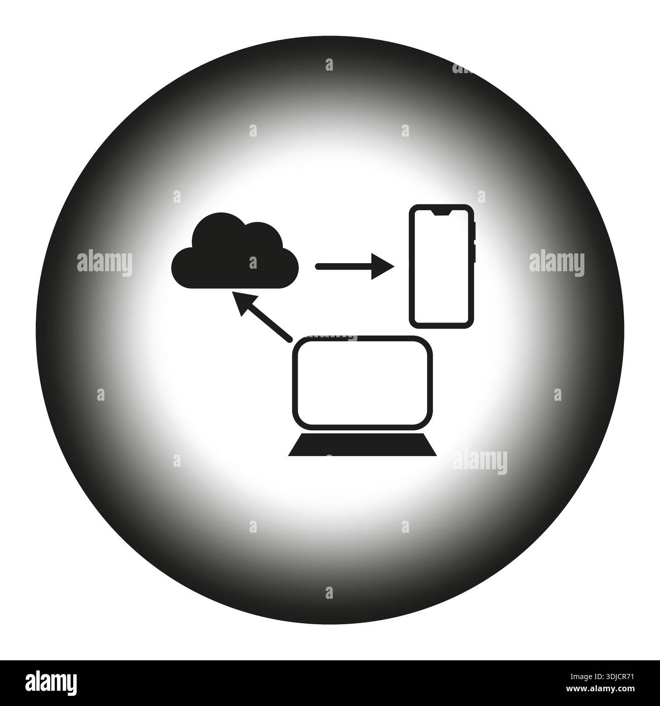 Device connection icon. Cloud sync Vector. Computer phone network. Round gradient background. EPS 10. Stock Vector