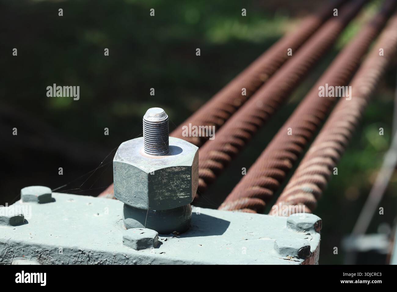 Close-Up of Suspension Bridge Cable Anchor Nut and Steel Tension Rods ...