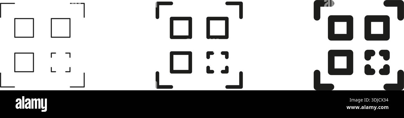 Qr Code Scanning Icon Set. Digital Information Access And Quick Response Code Recognition Symbol Collection. Technology And Connectivity. Isolated Stock Vector