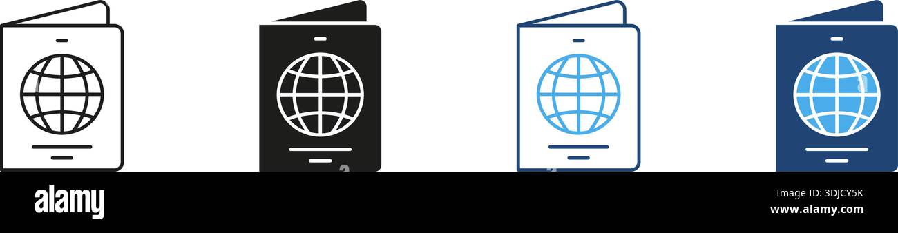 Passport Icon Set In Line And Solid Styles. International Travel, Identification, And Global Mobility Symbol Collection. Essential For Travel And Stock Vector