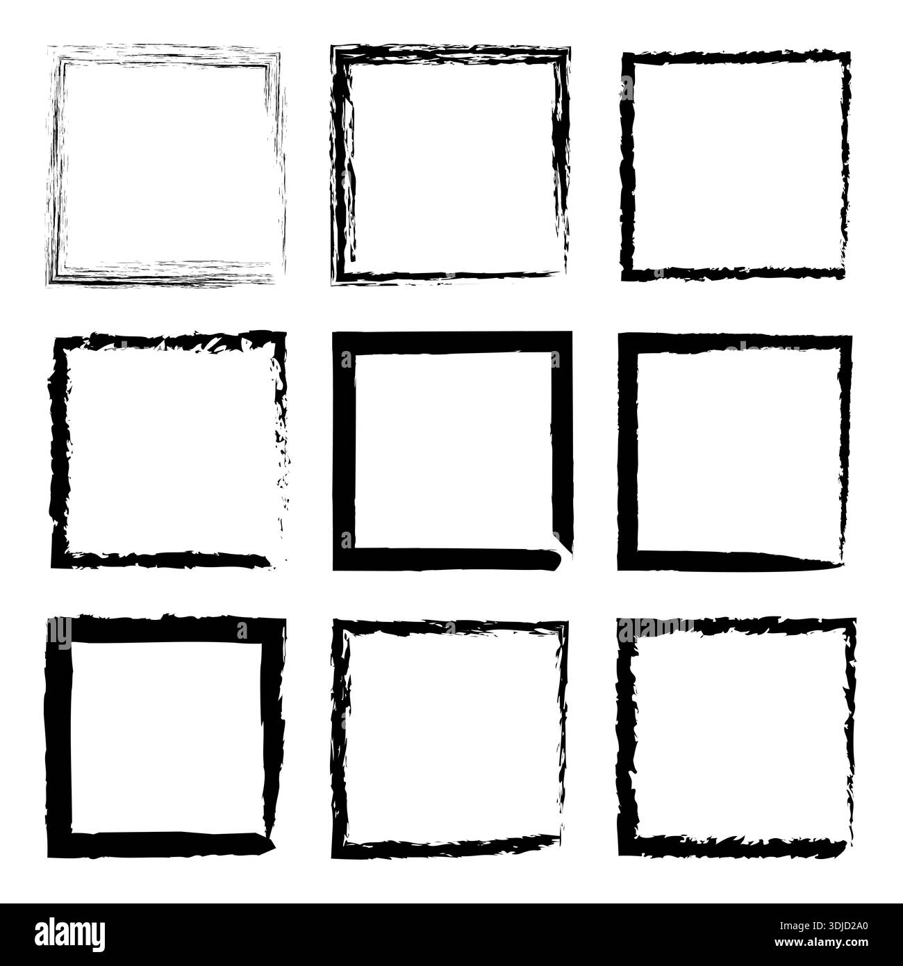 Ink brush frame. Black border grid. Grunge square Vector. Rough box set. Stock Vector