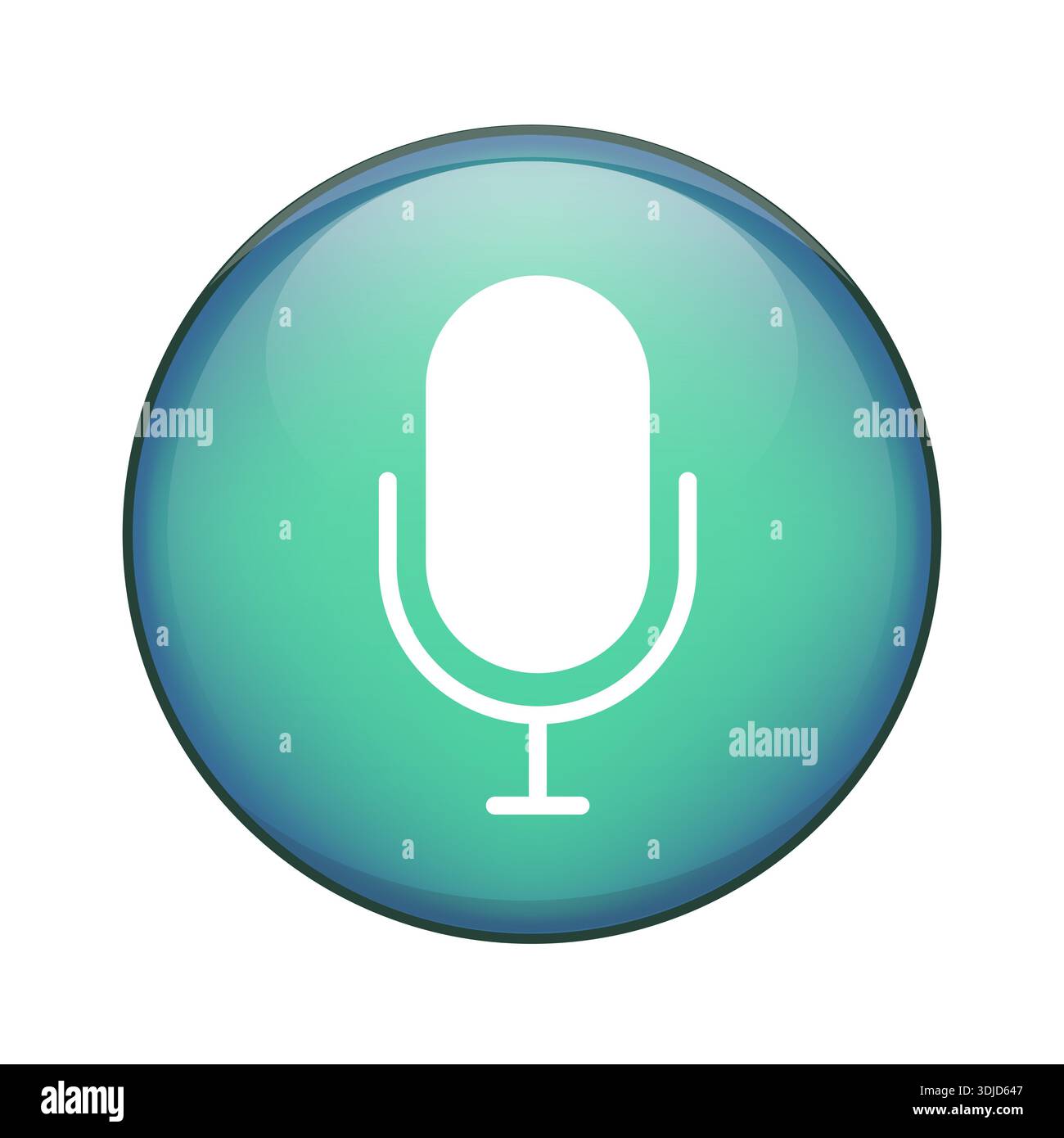 Glossy microphone button. Voice recorder Vector icon. Green blue gradient sphere. Audio input technology symbol. EPS 10. Stock Vector