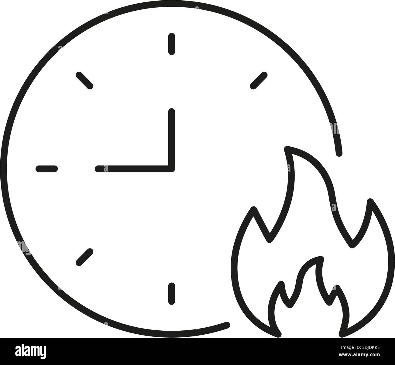Clock With Fire Solid Icon. Urgency, Deadline, And Time Management Silhouette Symbol. Burning Time Concept. Editable Stroke. Isolated Vector Stock Vector