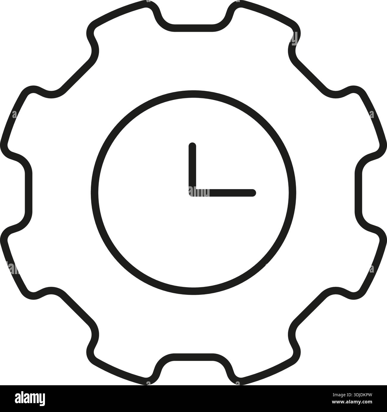 Gear With Clock Solid Icon. Time Management And Efficiency Optimization Silhouette Symbol. Workflow And Productivity Enhancement. Editable Stroke Stock Vector
