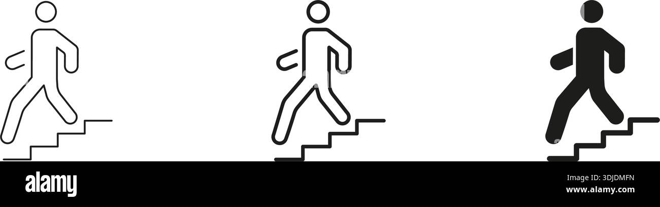 Person Walking Down Stairs Line And Solid Icon Set. Isolated Vector Illustration Stock Vector