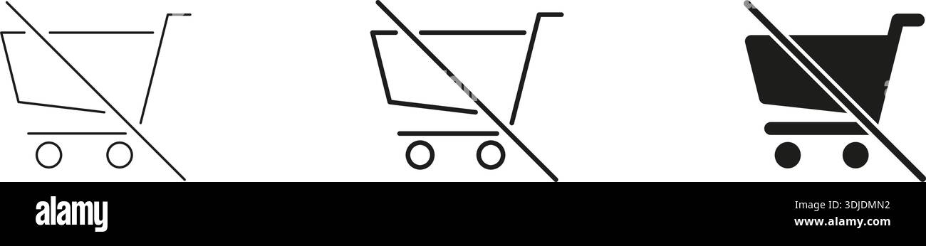 Shopping Cart With Prohibition Line And Solid Icon Set. No Shopping ...