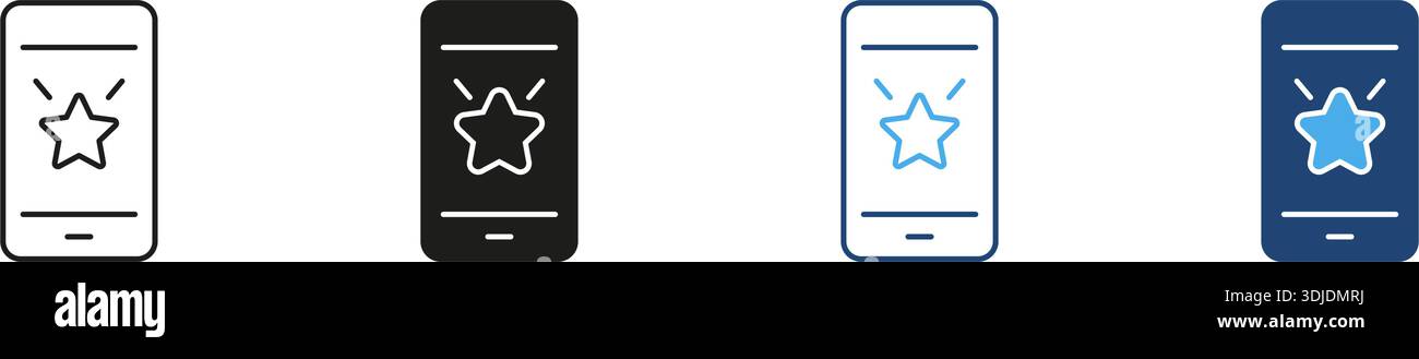 Smartphone With Star Notification Line And Solid Icon Set. Mobile App ...