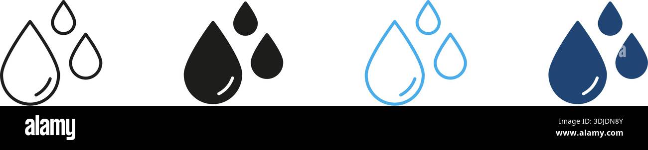 Water Droplets Line And Solid Icon Set. Hydration, Purity, And Fluidity ...