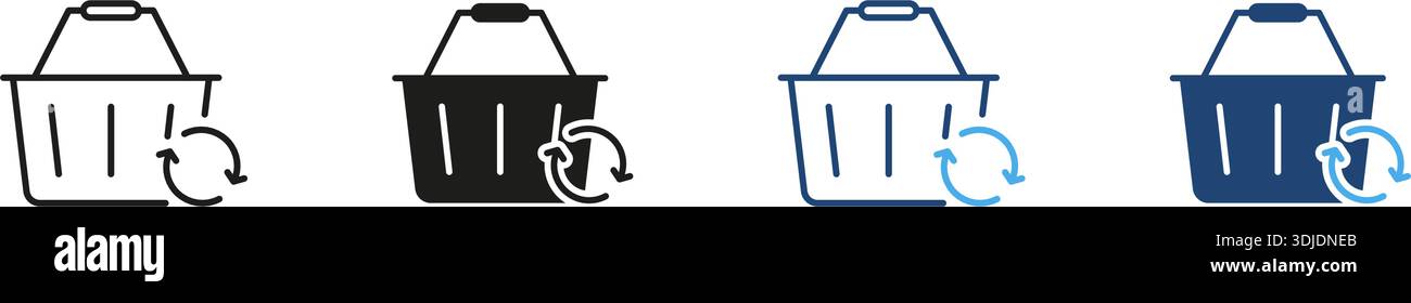 Shopping Basket With Refresh Symbol Line And Solid Icon Set. E-Commerce ...