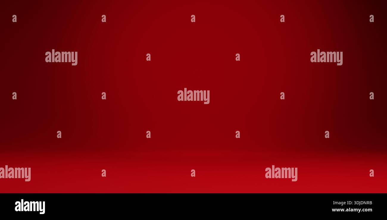 Red background with gradient spotlight. Valentine's day luxury brand showroom for beauty, fashion and cosmetic product display. Empty studio space. Stock Photo
