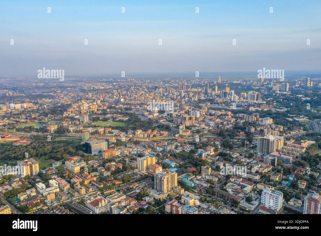 Aerial view of a sprawling Nairobi cityscape with modern buildings ...