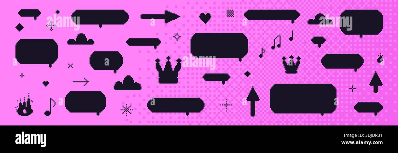 Pixel dialogue boxes silhouette blank. 8 bit y2k speech bubbles set ...