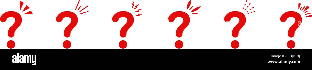 Red Question Mark With Emphasis Solid Icon Set. Curiosity, Inquiry, And Uncertainty Silhouette Symbol Collection. Problem Solving And Decision Making Stock Vector