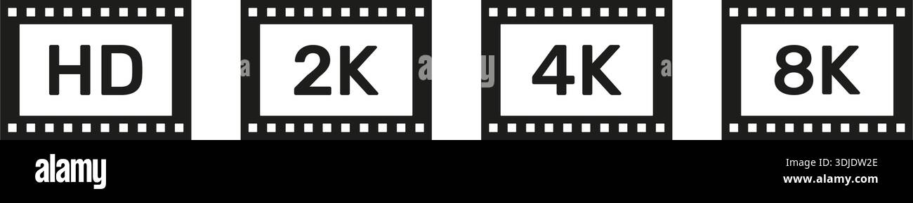 Set of Screen Resolution Silhouette Icon. Video Resolution Labels for ...