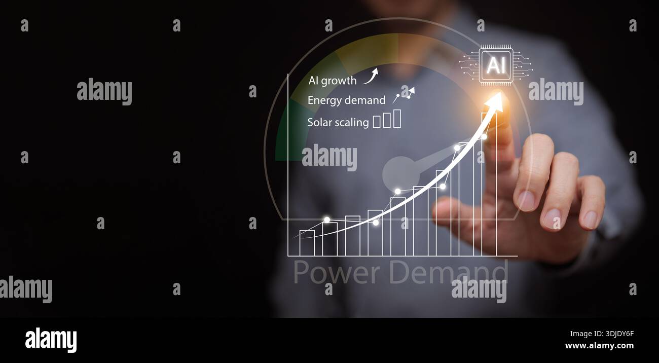 Program For Increasing Power AI growth and increasing power demand with solar scaling. Hand draws ...