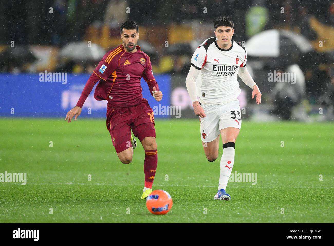 Olimpico Stadium, Rome, Italy - Zeki Celik of AS Roma under pressure ...