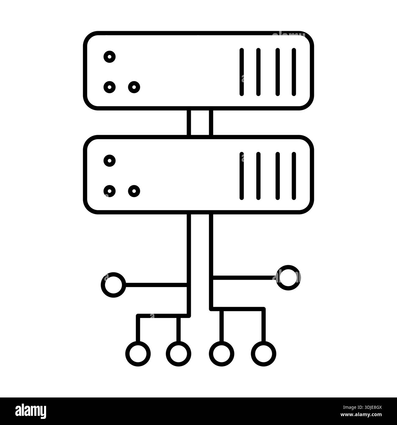 Server Network and Circuit Board Line Icon. Data Infrastructure and Cloud Computing Concept. Editable stroke. Stock Vector
