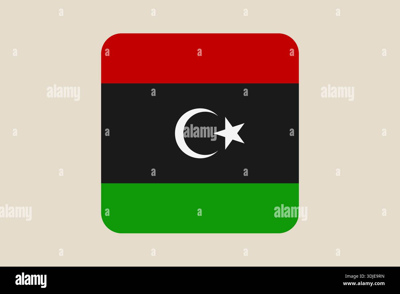Libyan national flag designed as a modern flat vector icon button isolated on a simple background.. Stock Vector