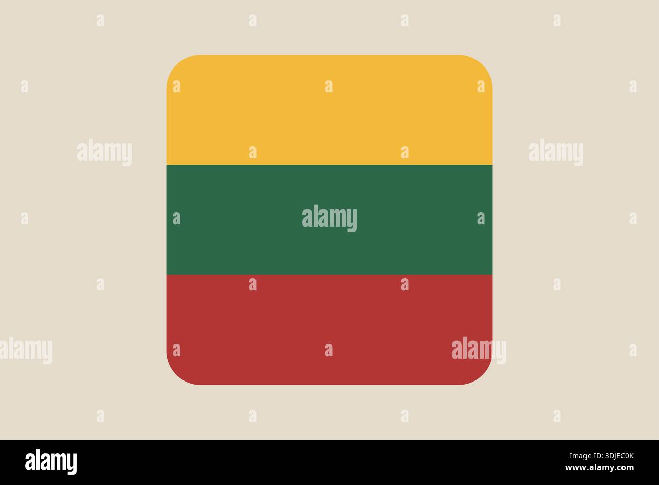 Lithuanian National Flag designed as a modern rounded square vector icon for apps and web user interfaces.. Stock Vector