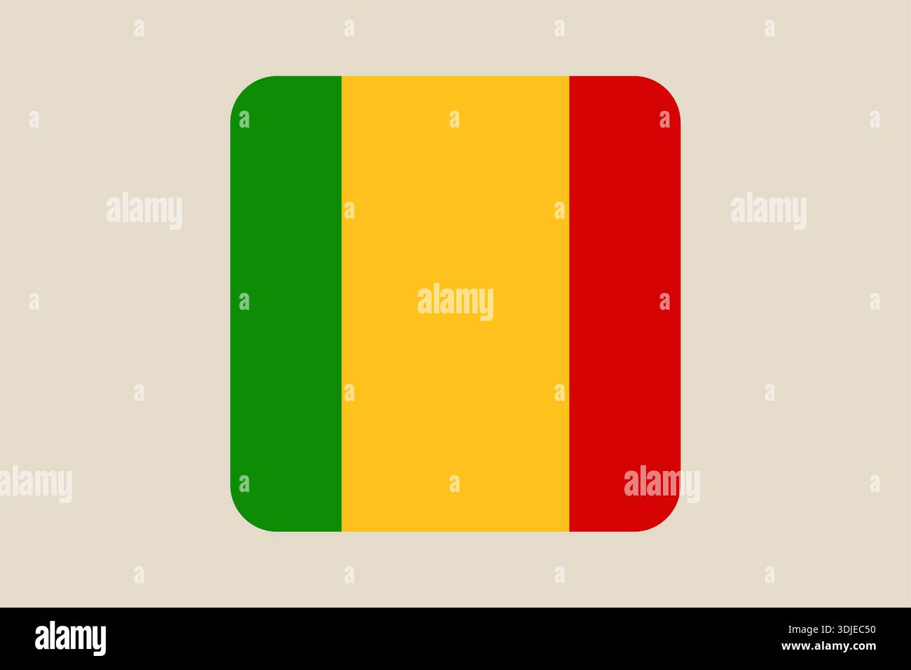 Mali flag vector icon designed as a modern rounded square button, a national symbol for web and app interfaces.. Stock Vector