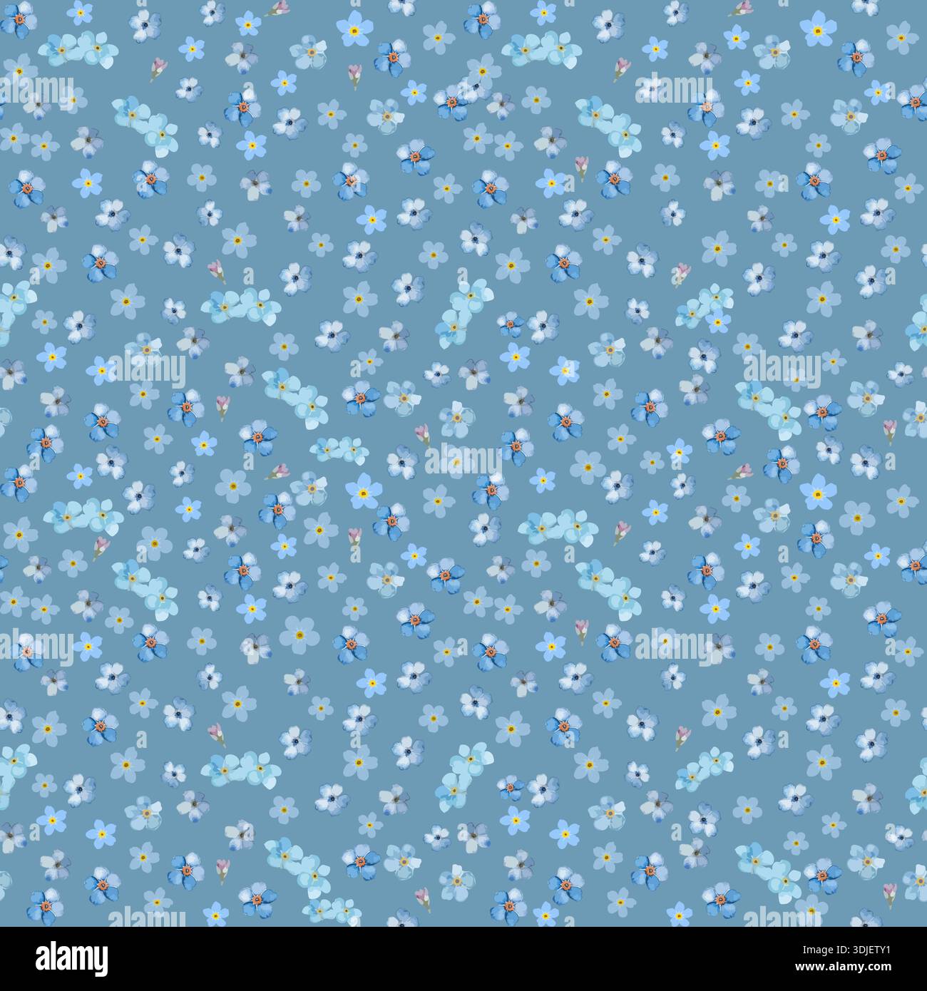 Seamless pattern with small blue watercolor flowers. Hand drawn. Not AI ...