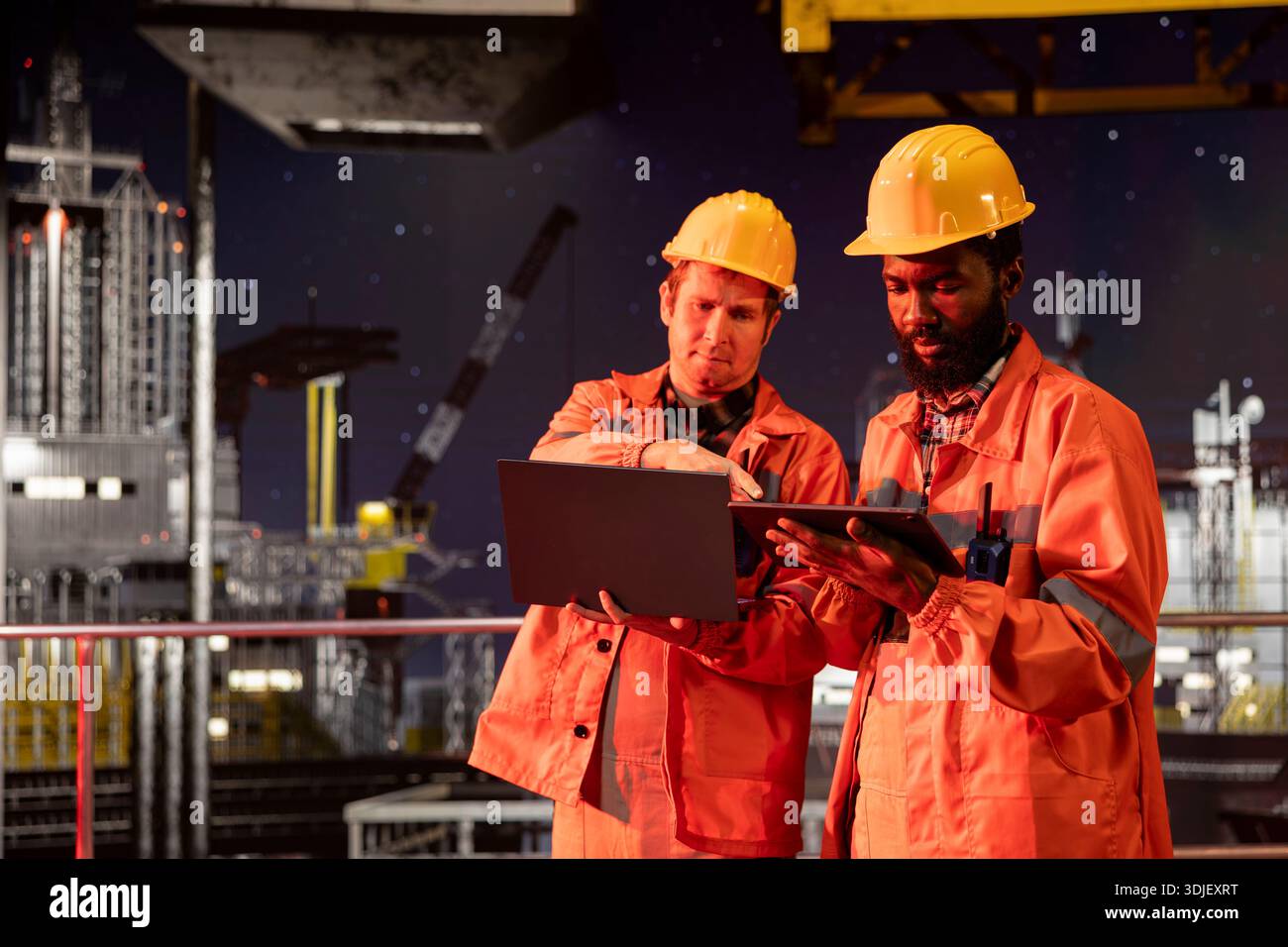 Activity Measuring Rig Offshore diverse workers monitoring drilling rig systems and activity ...
