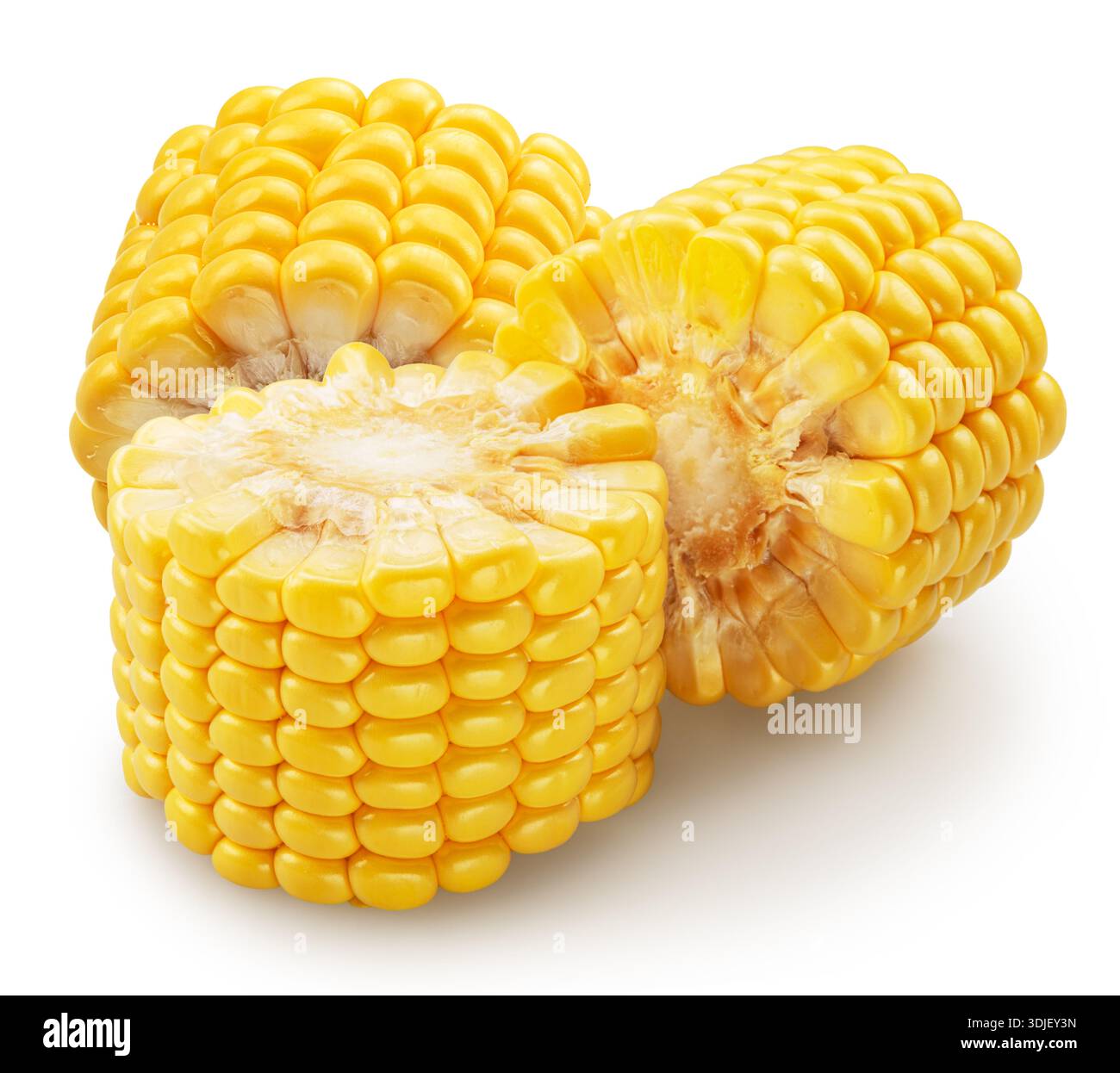 Raw corn or maize cuts isolated on white background. File contains clipping path. Stock Photo