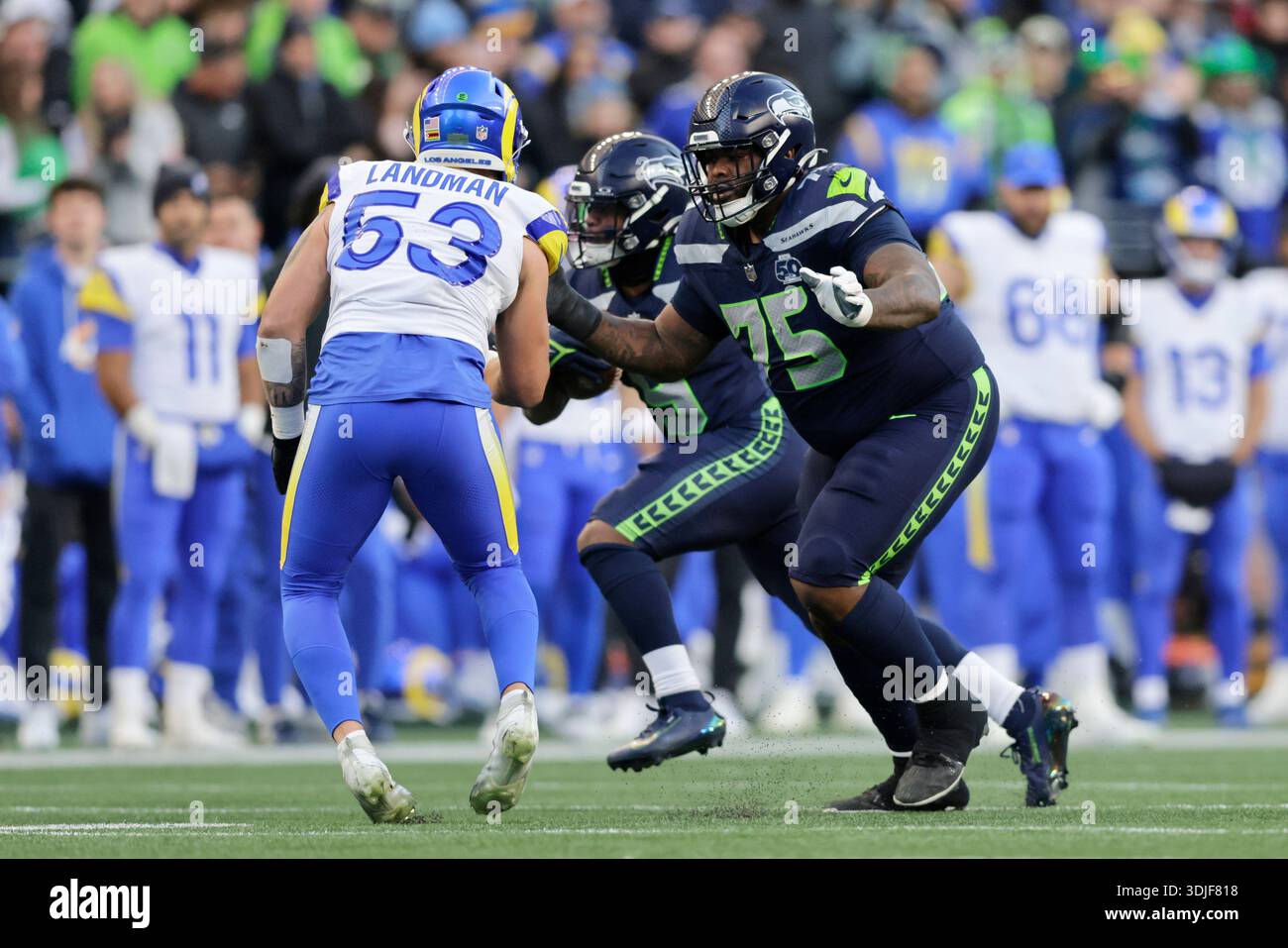 Seattle Seahawks guard Anthony Bradford (75) blocks Los Angeles Rams ...