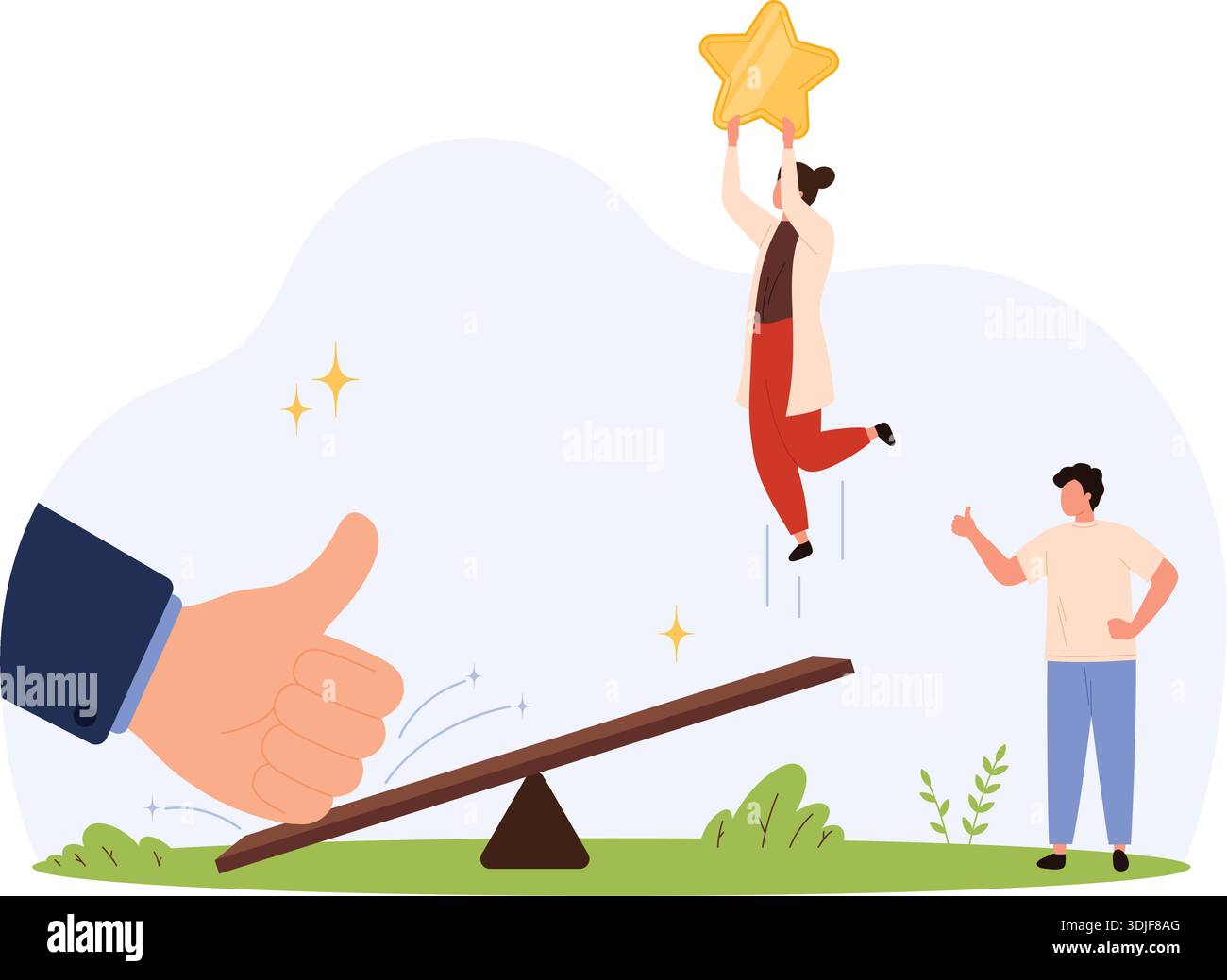 Business teamwork concept with giant hand helping person reach star ...